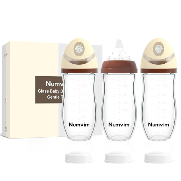 Natural Glass Baby Bottles Set, Gentle Medium Flow Anti-Colic Bottles for 3+ Months Breastfed Babies, 3 Packs