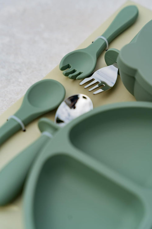 Trompo Set 10 2 2Forks Food-grade Silicone Baby Feeding Pieces | BPA-Free | Includes Plate, Bowl, Sippy cup, Spoons