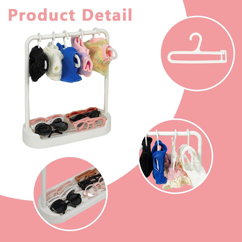 Satakara Set 2 10 Doll Clothes Hanger & Rack - Stands + Hangers, Durable Plastic Dolls Wardrobe Organizer for Dollhouse