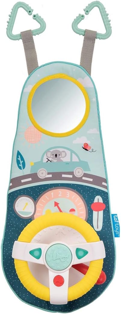 Baby Car Seat Toys for Infants, Steering Wheel with Music Lights & Mirror, Car Seat Toy for Babies 6 to 12 Months