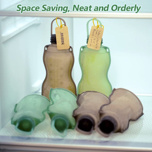 9 oz- Yummy 5 Count,Grey haakaa Silicone Breast Milk Storage Bag Reusable Milk Collector Freezer Bag for Breastfeeding
