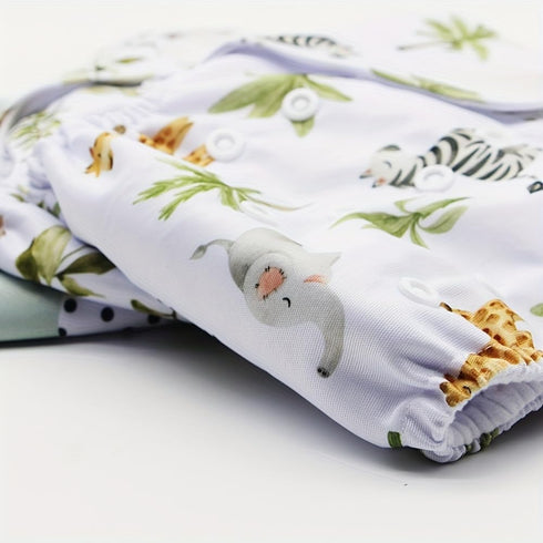 3 3 pcs Hook and Loop Fasteners Design Baby Reusable Cloth Diapers with Microfier Inserts (Animals Prints)