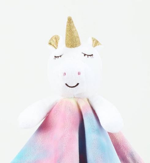 CREVENT Cozy Plush Baby Security Blanket Loveys | Unicorn with Minky Dot Front & Backing | Baby Girls Gift