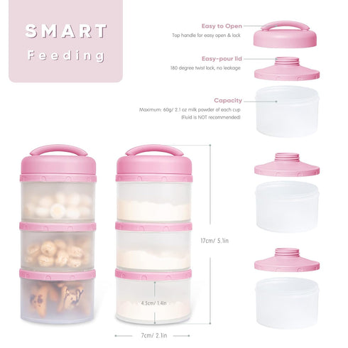 2 Pack, Termichy Stackable Formula Dispenser Portable Milk Powder Container, Baby Pink