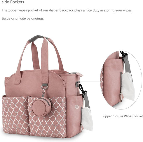 Lmbabter Multi-Function Diaper Tote with Changing Station - Adjustable Shoulder Strap