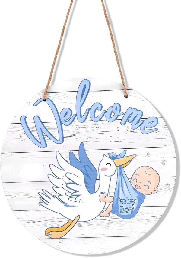 Penitue Baby Welcome Sign, Gender Reveal Wooden Hanging Hello World Wreath Newborn Name