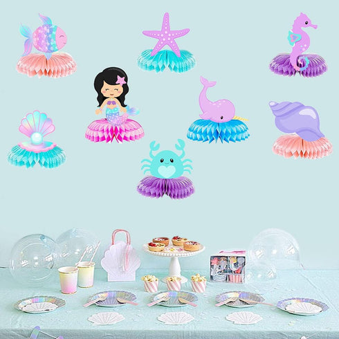 8 Pcs Mermaid Honeycomb Centerpiece, Ocean Themed Table Decorations, Fish Ocean Sea Animal for Birthday Party