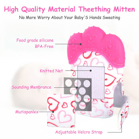 2 Pack Silicone Teething Mitt, Infant Teething Mitten for Pain Relief, Safe Silicone Toys for 0-12 Months