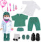 Doll Doctor Outfits and Medical Kit Accessories for 18 Inch Dolls, White Coat, Green Scrubs, Playset