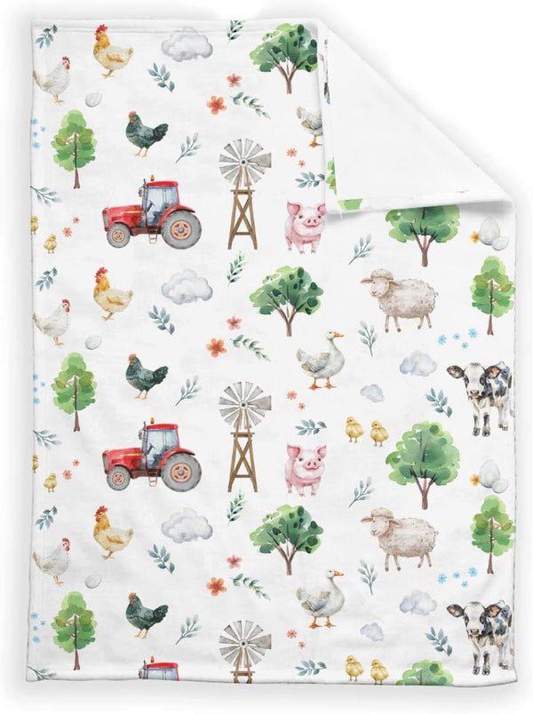 SqtmuHLuo Farm Animals Baby Blanket for Boys Girls Neutral Farm Pig Sheep Cow
