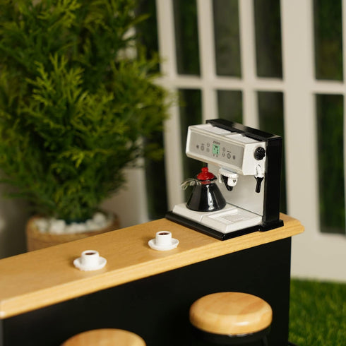 Miniature Coffee Maker with Pot & 2 Cups Set, 1:12 Dollhouse Accessories, Coffee Machine for House Decoration