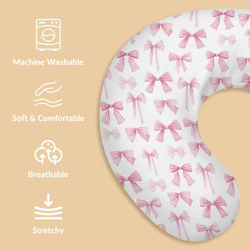 Cstdyfrv Pastel Pink Bows Plaids Nursing Pillow Covers Watercolor Valentines Bows Removable Breastfeeding Slipcover