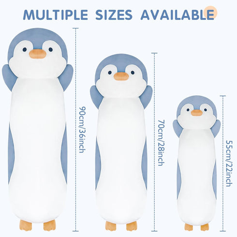 36" Dalmao Penguin Stuffed Animal, Soft Jumbo Long Cuddle Pillow, Cute Blue Penguin Plush Body Pillow Plushies Toy Gift