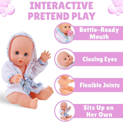 13-Inch Set Liberty Imports Baby Bath Toys Little Newborn Doll Bath - Real Working Bathtub with Detachable Shower Spray