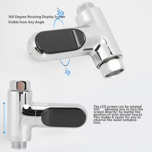 FTVOGUE Shower Thermometer, LED Digital Display Water Temperature Sensor with Hydroelectric Power Generation, for Baby