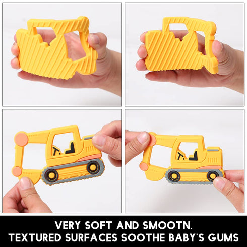 Baby Food Grade Silicone Carrier Vehicle Teether Toy - Teething Pain Relief Gift Set for 3 Months+