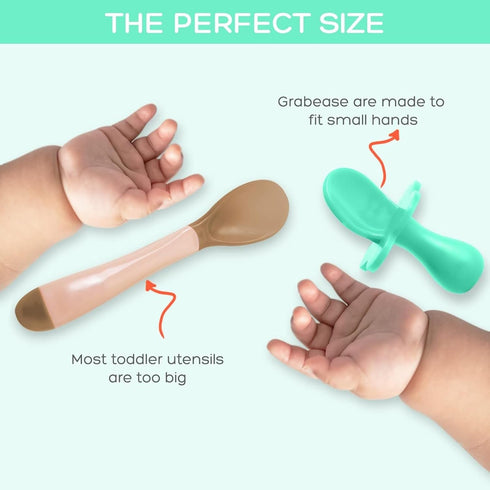 Grabease Baby Spoons and Toddler Utensils, BPA-Free & Phthalate-Free, 2 Sets, Mint and Orange
