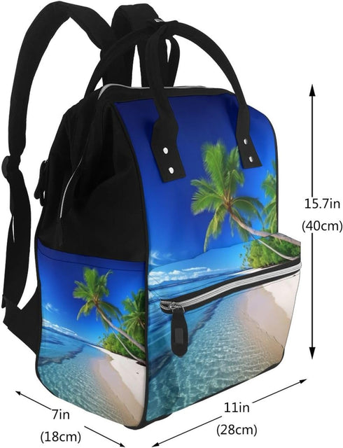 HCBPWVQA Backpack Daypacks Backpack Mommy Blue Sea Coconut Tree Diaper Bag with Changing Pad and Pacifier Holder