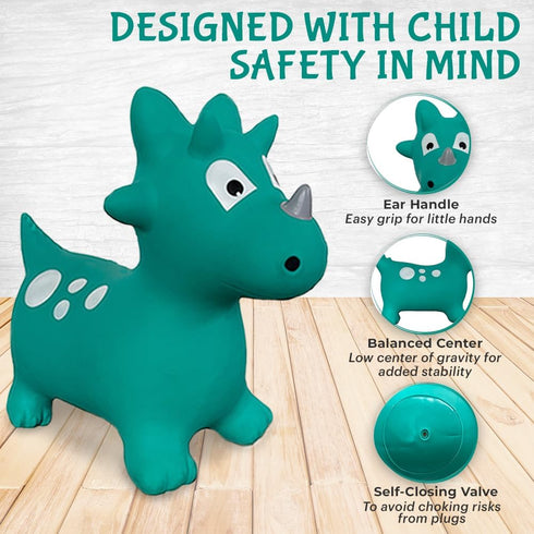 Green Dinosaur Bounce & Ride-on Inflatable Hopper Toy for Toddlers with Pump
