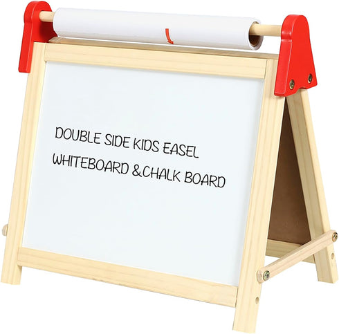 Easy Playhouse Wooden Table Top Easel for Children, Double Sided White Board and Chalk Board with Accessories