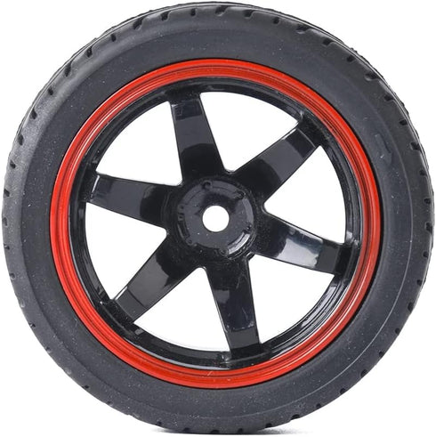 4PCS Black/Red RC Car Rubber Tires and Plastic Wheels Rims for 1/10 Scale On Road Touring Racing Flat Drift Car