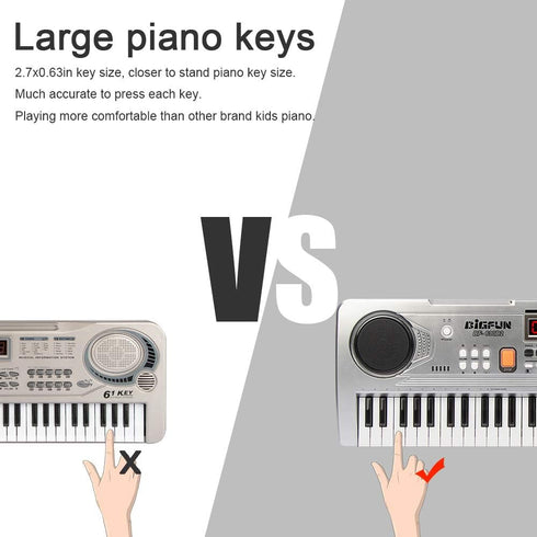 LeeQee Digital Keyboard Piano for Kids - 61 Keys Multifunction Electric Piano with Microphone for Ages 3-12 (Silver)