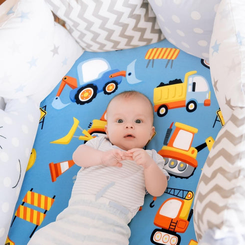 FIGEPO 4 Pack Set Baby Boy Bassinet Sheets Soft Fitted Baby Boy Mattress Covers Construction Truck or Dinosaur Theme