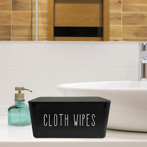 Cloth Wipes Dispenser, 8.2L x 4.9W x 3.9H inches, Black Container for Homemade Reusable Diaper Wipes