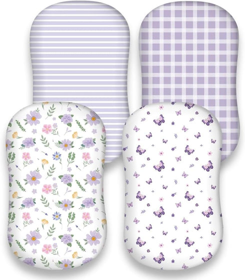 FIGEPO 4 Pack Butterfly Baby Crib Sheets for Baby Girls Purple Crib Fitted Sheets for Standard Size Crib and Toddler