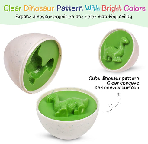 Matching Easter Dinosaurs Eggs for Toddlers, 12 pcs Color & Shape Puzzle Toy, Montessori Educational Gifts for Kids 2-4