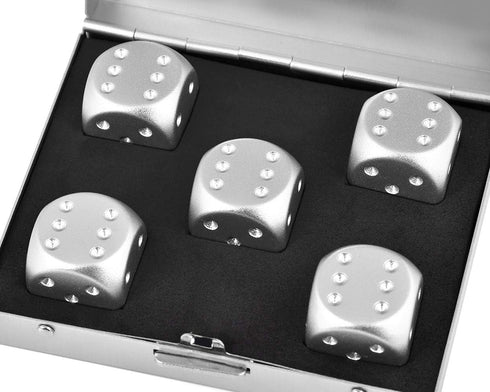 DS.DISTINCTIVE STYLE Aluminum Alloy Dice, 5 Pieces 16mm Portable Metal Dices with Case, 6 Sided for Party Game