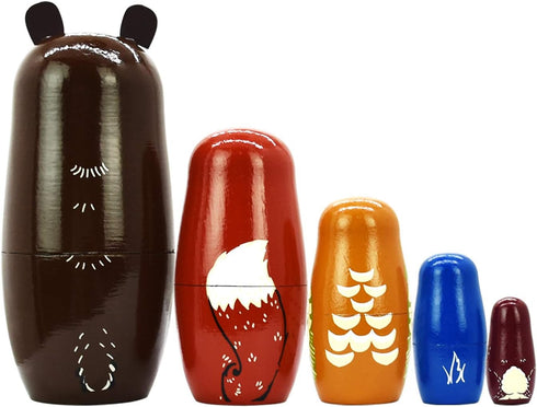 HYCLES Nesting Dolls Russian Matryoshka Wood Stacking Set for Kids, Handmade Toys for Christmas Gift