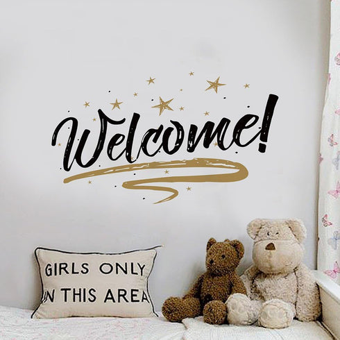 Woodland Arts Welcome Home Stars Wall Door Decals - 22 x 15 Inches, Brown and Black, Removable Stickers for Home