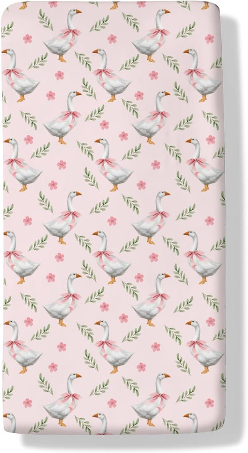 Cstdyfrv Cute Geese Boho Floral Baby Crib Sheets Farmhouse Geese Pink Bows Toddler