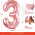 40 Inch Large Rose Gold Number 3 Balloon, Jumbo Mylar Foil Helium Balloon for Birthday Party