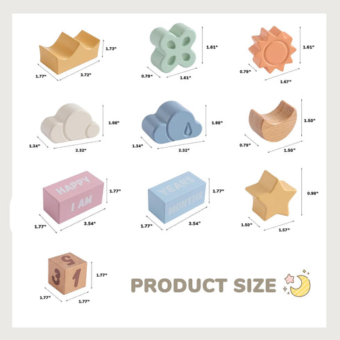 Baby Monthly Milestone Blocks Set of 12, Charming Wooden Newborn Age Blocks for Monthly Milestone Baby Photo Props &