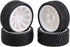 Mxfans 12mm Hex White Plastic 10-Spoke Wheel Rims & Black Fish Pattern Rubber Tires for RC 1:10 Racing Car