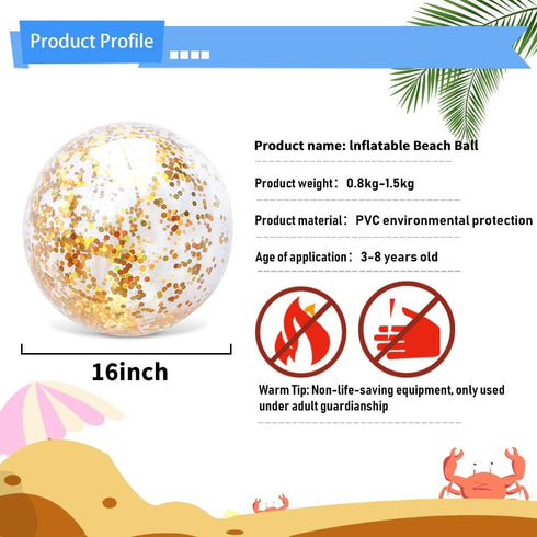 AMOR PRESENT Beach Ball, 16" Glitter Inflatable Beach Ball for Kids & Toddlers, Summer Party Favors
