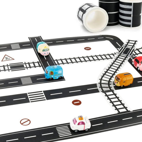 Toyvian Road Race Track Sticker Roll - Removable Tape for Toy Cars and Trains, Stick to Floors and Walls