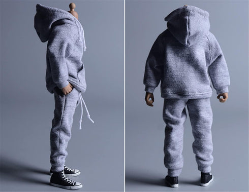 1/12 Scale Male Clothes, Men's Hoodie Pants for 6-Inch Male Action Figure Body Doll (Gray Color)