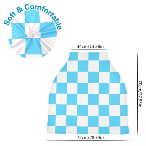 Jynexis Sky Blue Checkerboard Plaid High Stretchy Car Seat Cover for Babies Multi Use Carseat Canopy Cover Nursing