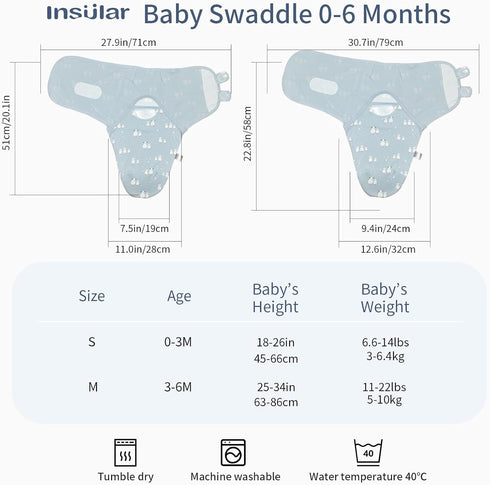 Set 3 Pack, Medium(3-6 insular Baby Swaddle Wrap, Swaddle Blanket for Newborn and Infant, Adjustable Velcro Swaddling