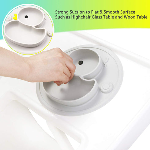 Baby Plate Silicone Toddler Plates Suction Placemat Divided Dishes for Kids, BPA Free, Microwave Dishwasher Safe (Grey)