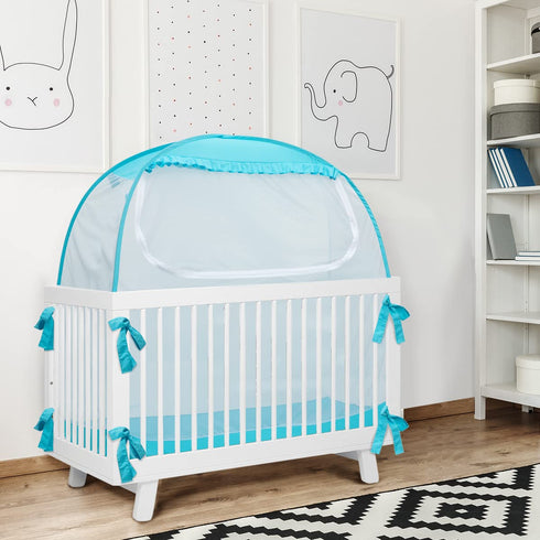 L RUNNZER Baby Pop Up Tent, Toddler Safety Net to Keep Baby from Climbing Out, See-Through & Breathable Crib Canopy