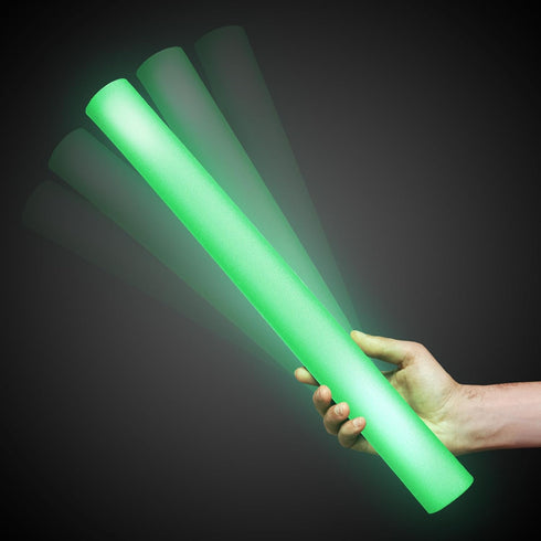 Fun Central LED Foam Sticks - 12 Pack, 16-Inch, 3 Light-Up Modes for Mardi Gras & St Patricks Day (Green)