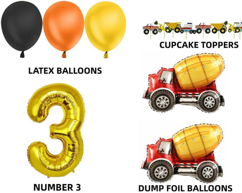 FIGEPO 3rd Construction Birthday Party Supplies for Boys with Dump Truck Theme, Includes Cake Toppers, Balloons