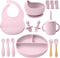 LITTLE RAWR Silicone Baby Feeding Set 14 Pcs,Baby Led Weaning Supplies, Baby