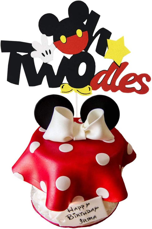 CHuangQi Oh Twodles Cake Topper, Mickey Themed 2nd Birthday Cake Decor for Second Birthday Party Supplies