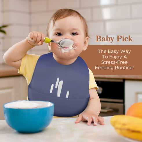 Silicone Bibs for Babies, BPA-Free Waterproof Feeding Bib with Pocket, Dishwasher Safe with Food Catcher