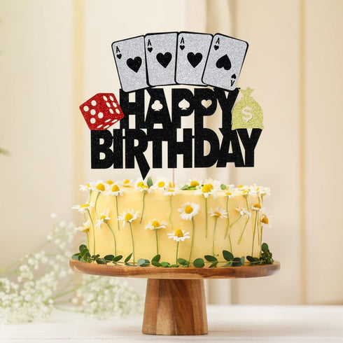 Poker-Themed Cake Topper - Dice & Cards Birthday Decoration